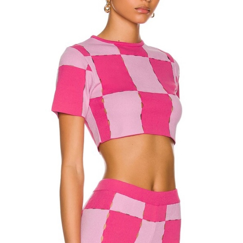 JACQUEMUS pink 💞patchwork ribbed crop top Le Maille Gelato Size/40 💗